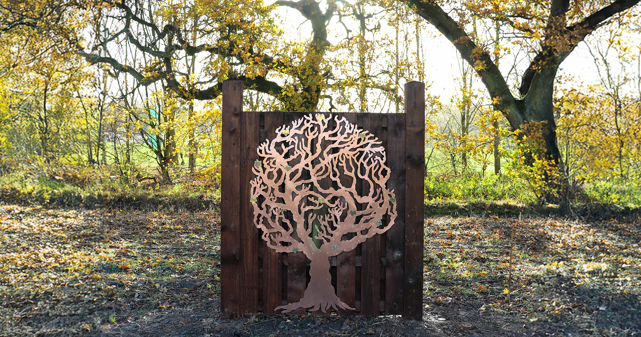 copper love tree with brass leaf plaque | by Finch Tree
