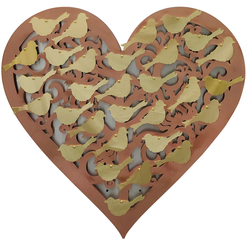 copper filigree heart display board