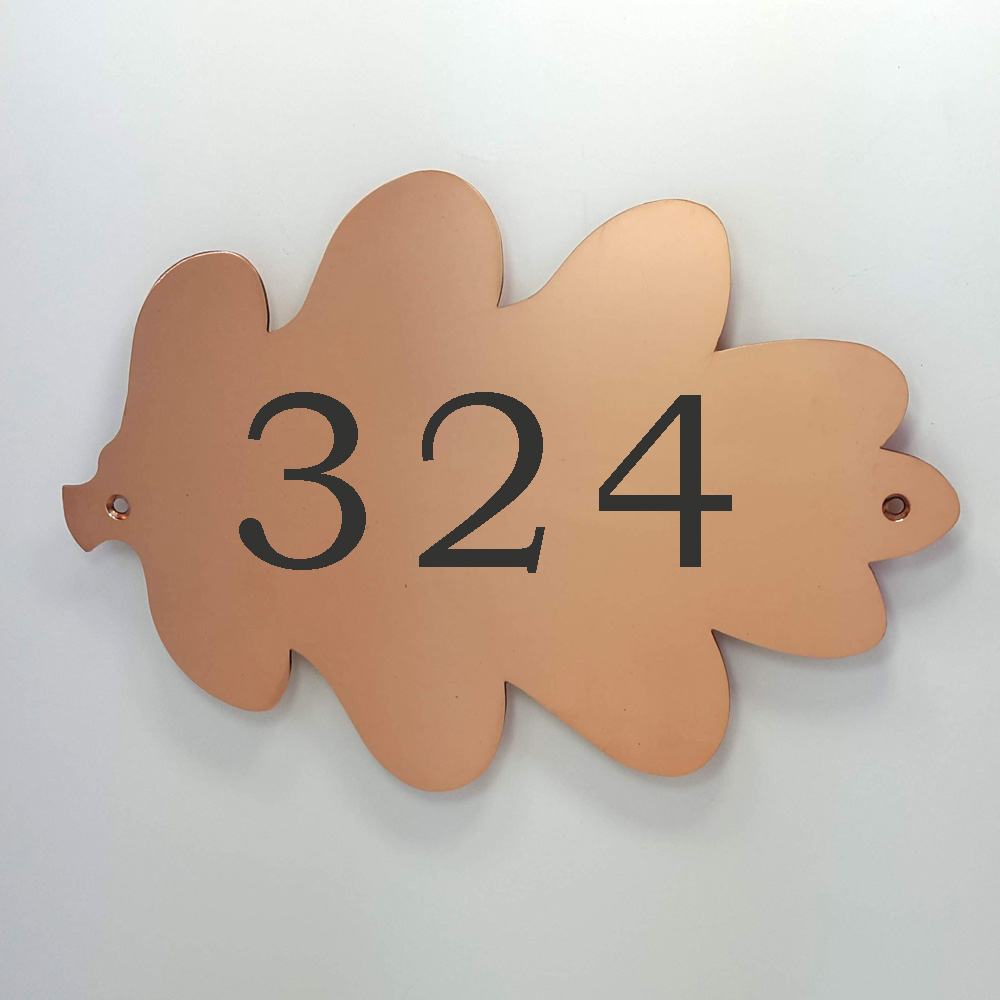 oak leaf copper plaque door number by Metallic Garden
