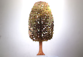 Copper Giving Tree with brass Curved Leaf plaques by Finch Tree UK